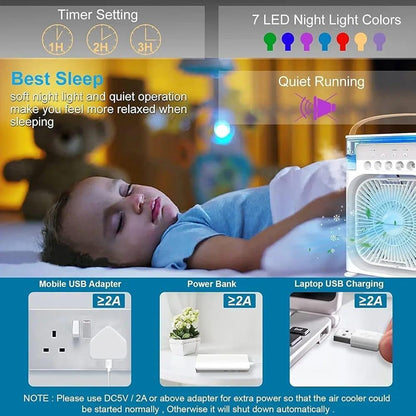 Multi-Function Portable Desktop Air Cooler Fan - High-Velocity Cooling with LED Lighting